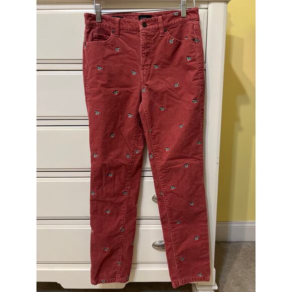 Talbots Stretch Corduroy Straight Leg Mallard Embroidered Pants Size 4 Petite - Picture 4 of 9